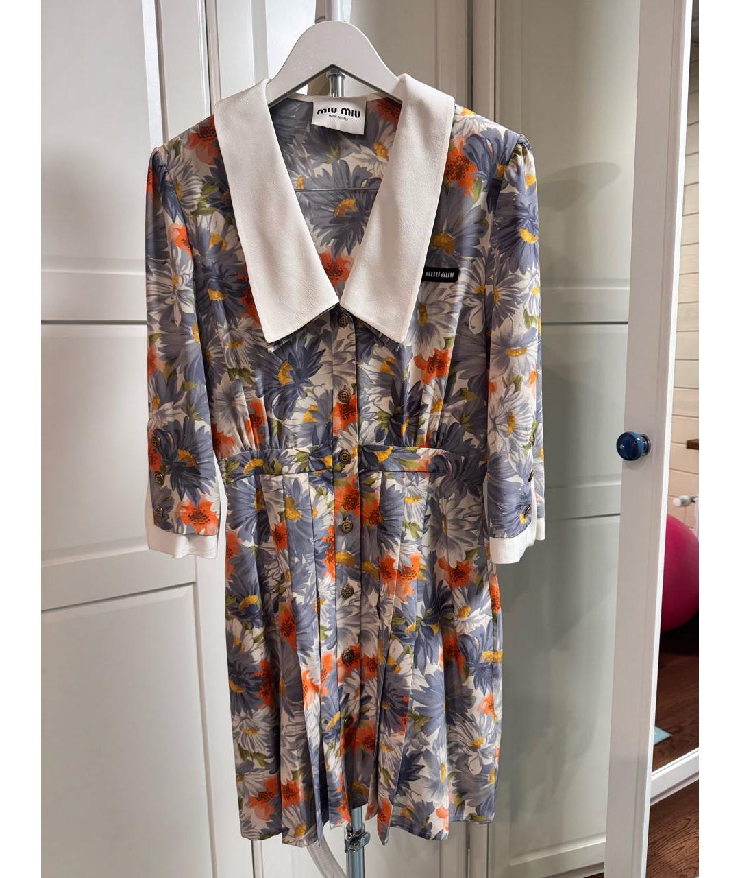 MIU MIU Голубое шелковое повседневное платье, фото 9