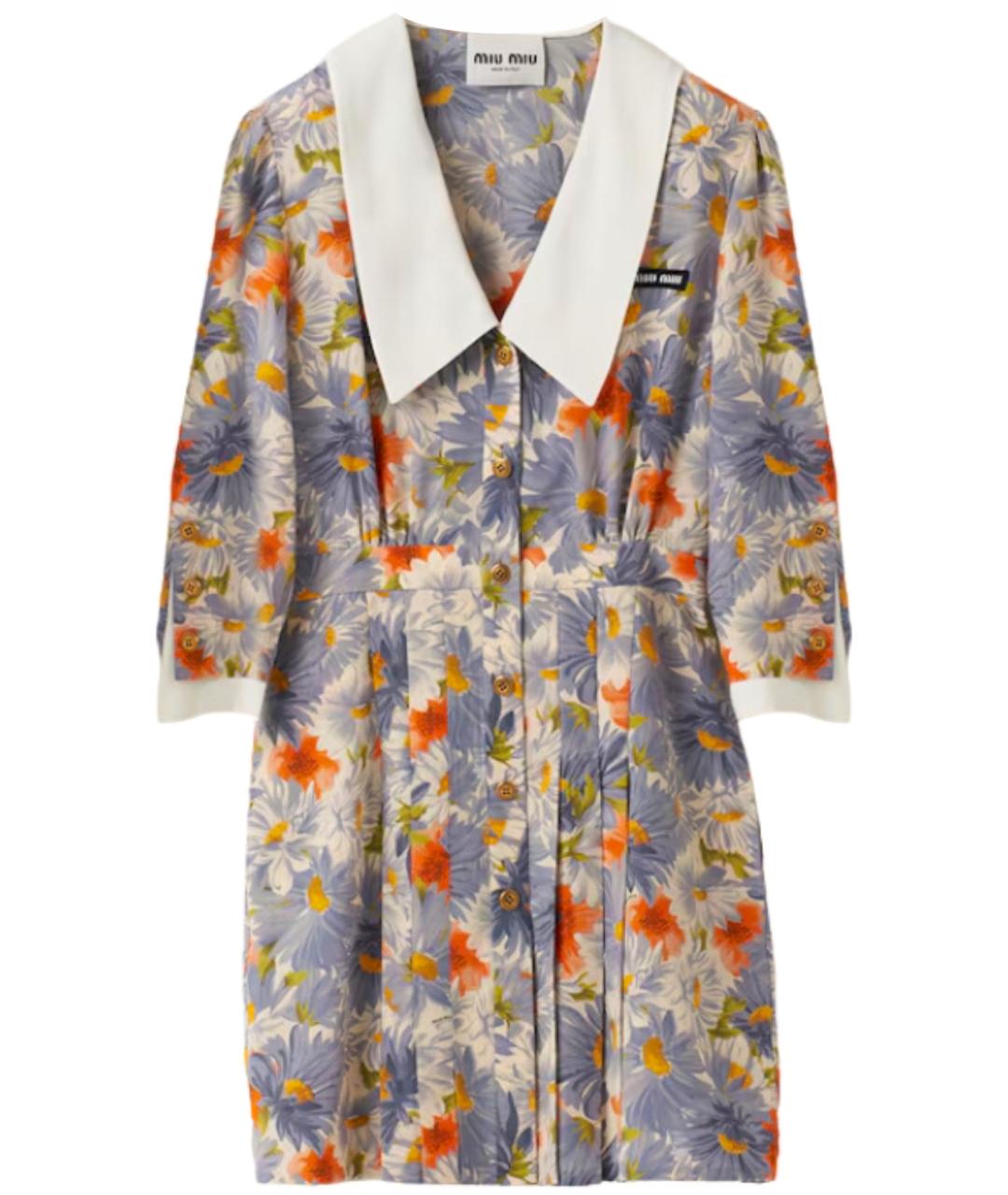 MIU MIU Голубое шелковое повседневное платье, фото 1