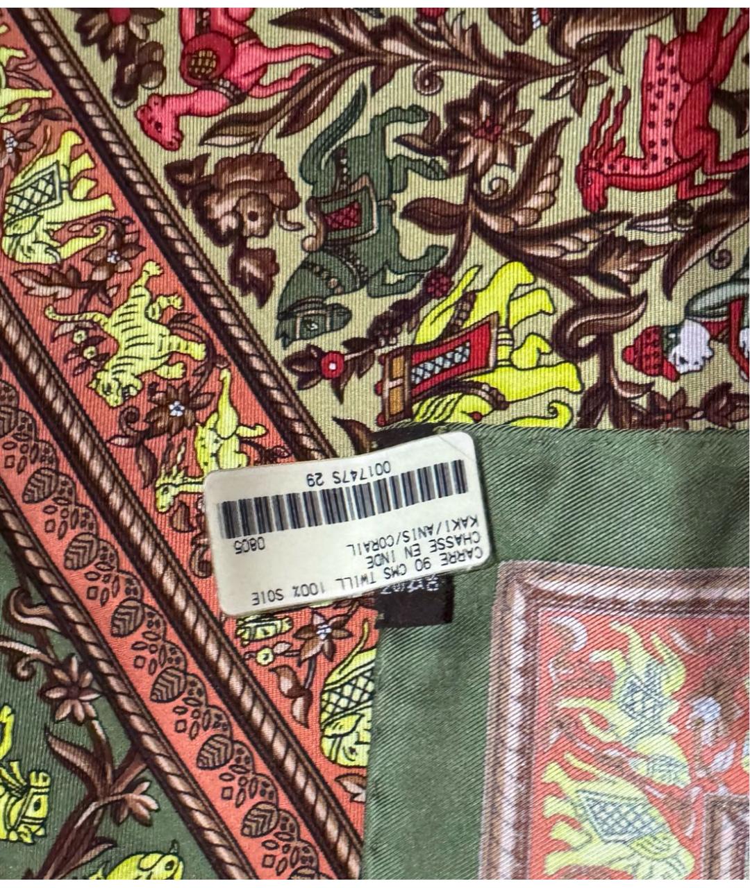 HERMES Зеленый шелковый платок, фото 3