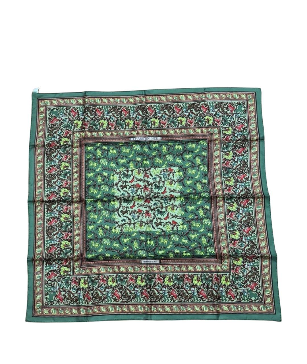 HERMES Зеленый шелковый платок, фото 1