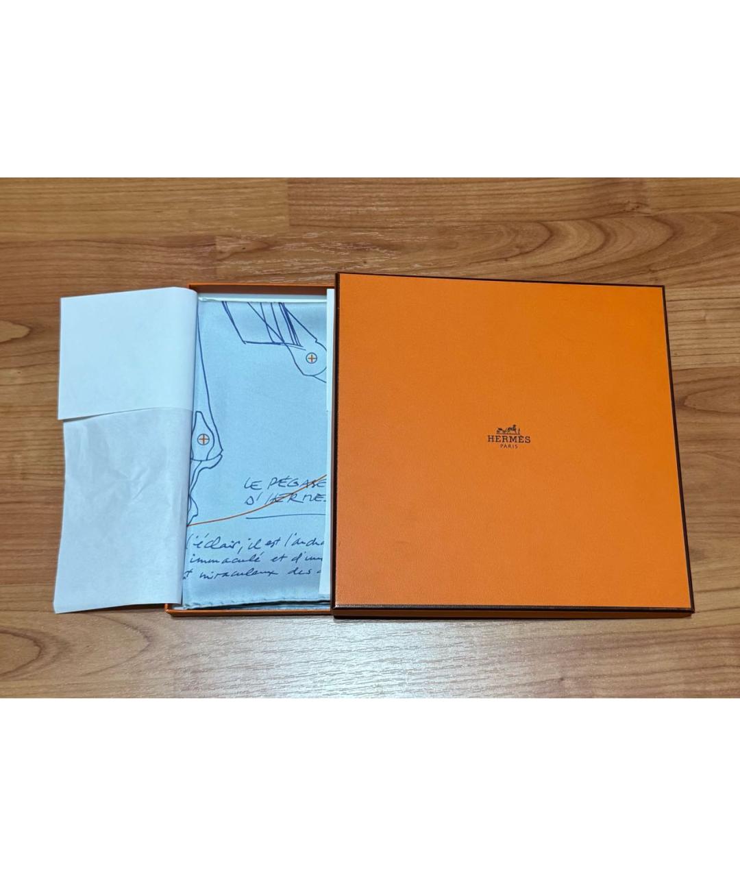 HERMES Голубой шелковый платок, фото 4