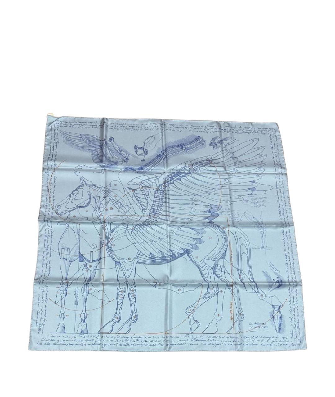 HERMES Голубой шелковый платок, фото 1