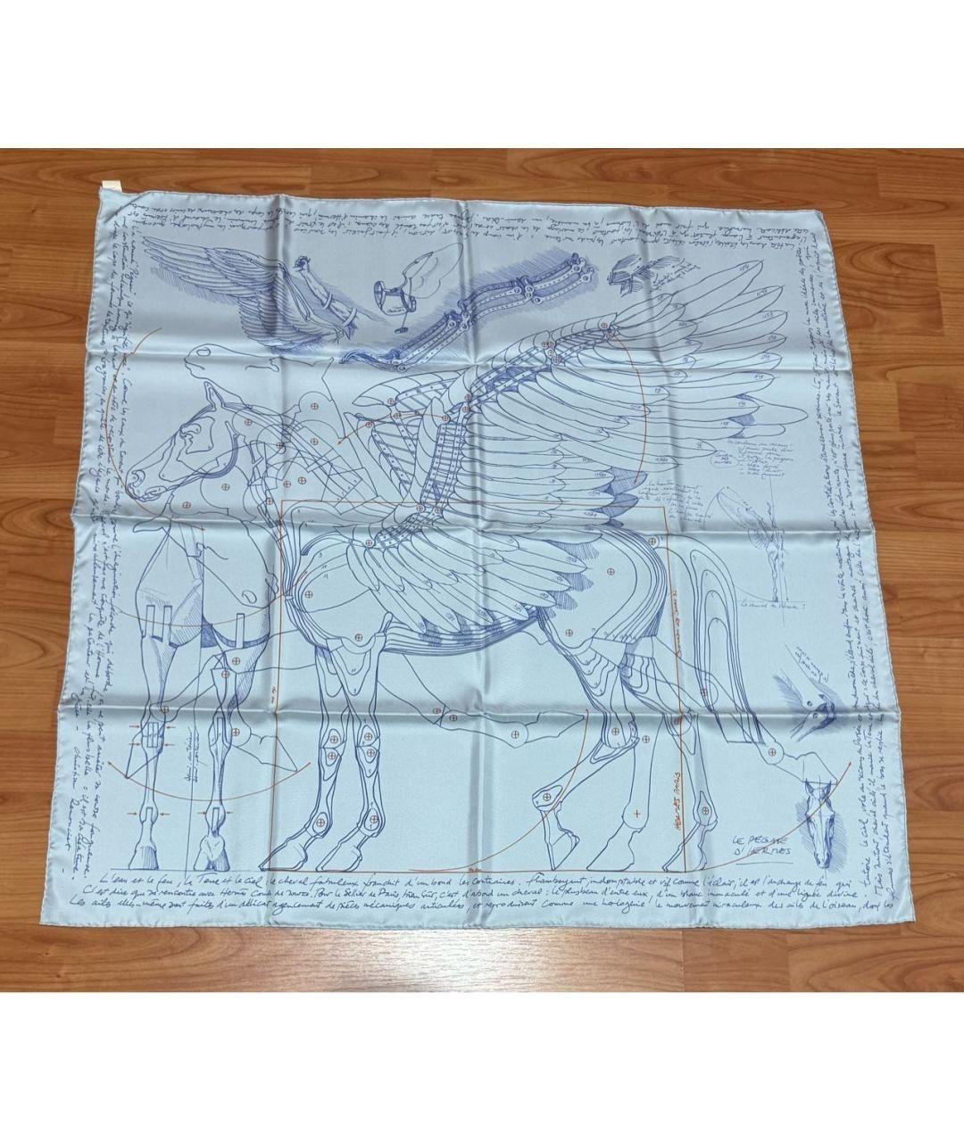 HERMES Голубой шелковый платок, фото 6