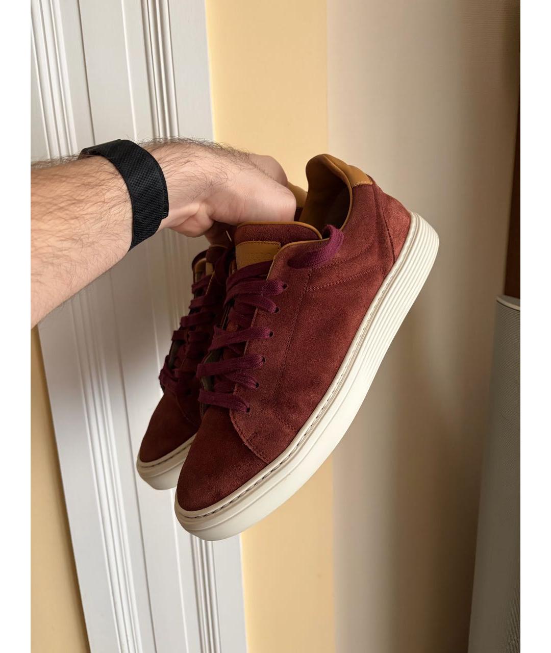 BRUNELLO CUCINELLI Бордовые замшевые низкие кроссовки / кеды, фото 2