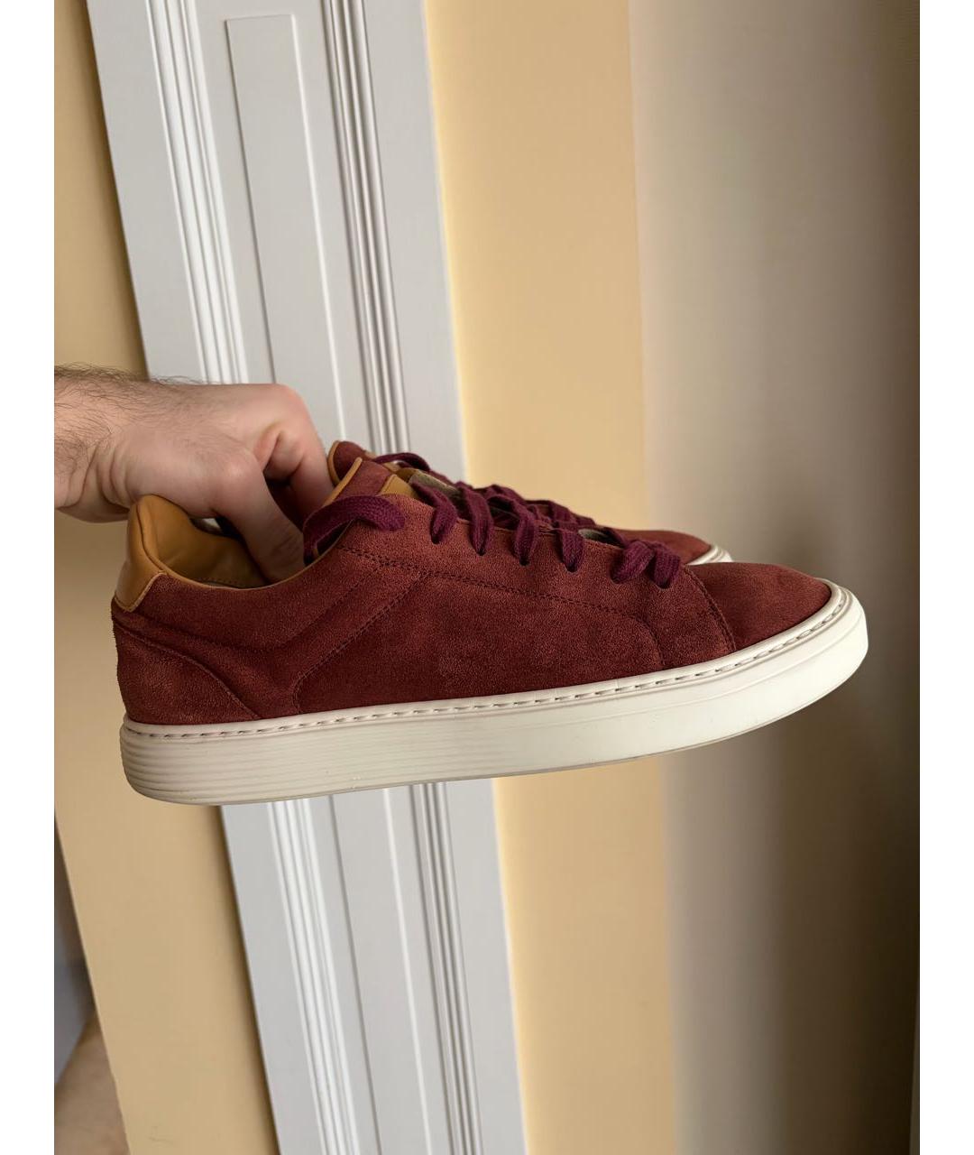 BRUNELLO CUCINELLI Бордовые замшевые низкие кроссовки / кеды, фото 7
