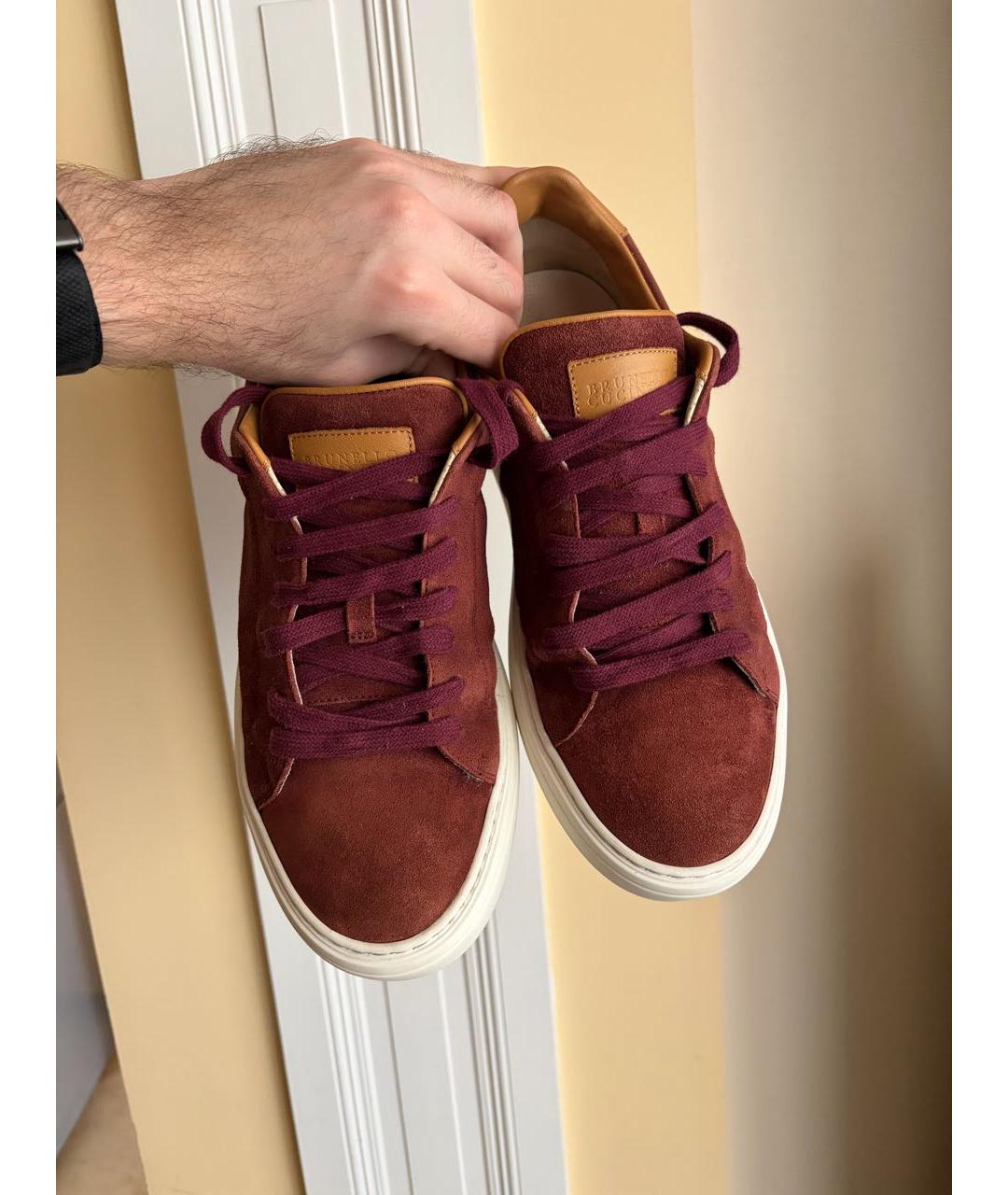 BRUNELLO CUCINELLI Бордовые замшевые низкие кроссовки / кеды, фото 3