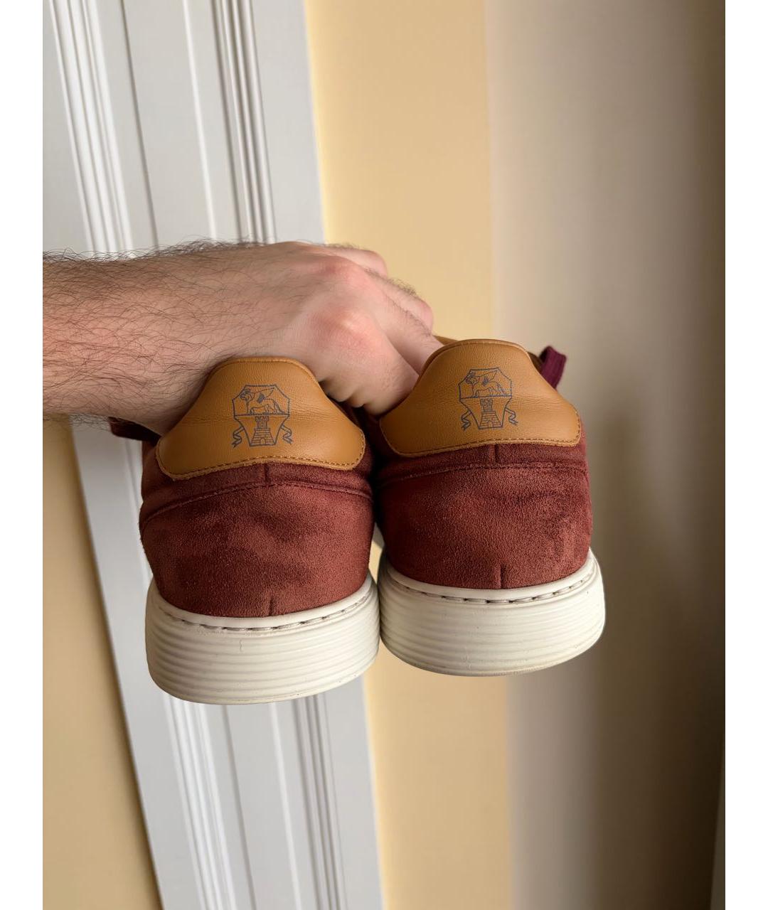 BRUNELLO CUCINELLI Бордовые замшевые низкие кроссовки / кеды, фото 6