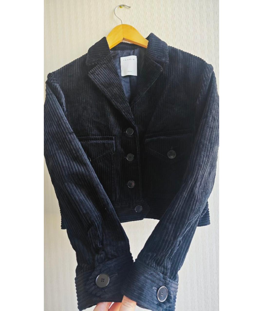 SANDRO Черный хлопковый жакет/пиджак, фото 4