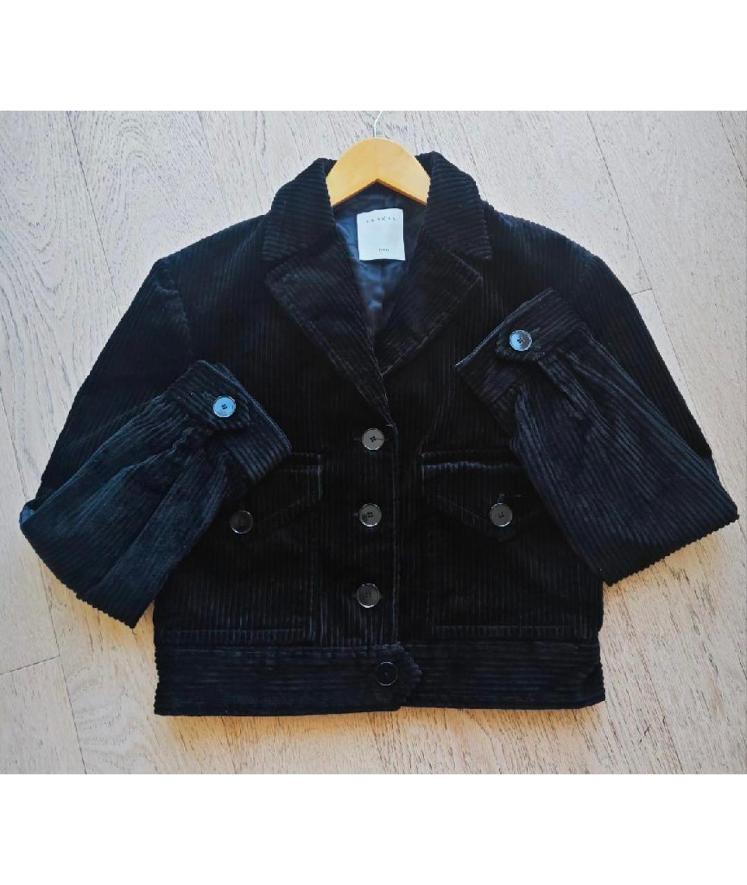 SANDRO Черный хлопковый жакет/пиджак, фото 8