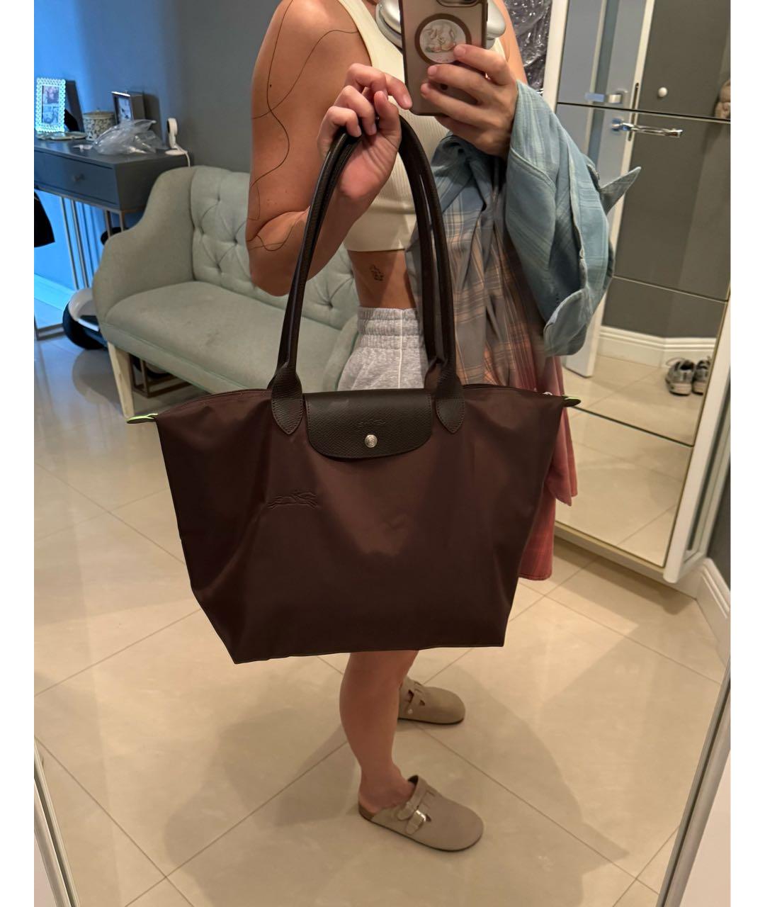 LONGCHAMP Коричневая тканевая сумка с короткими ручками, фото 2