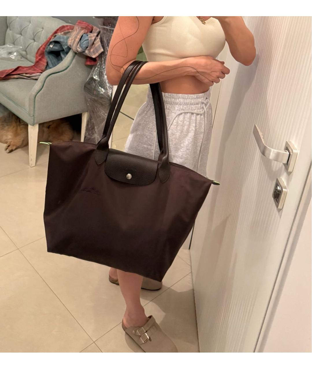 LONGCHAMP Коричневая тканевая сумка с короткими ручками, фото 3