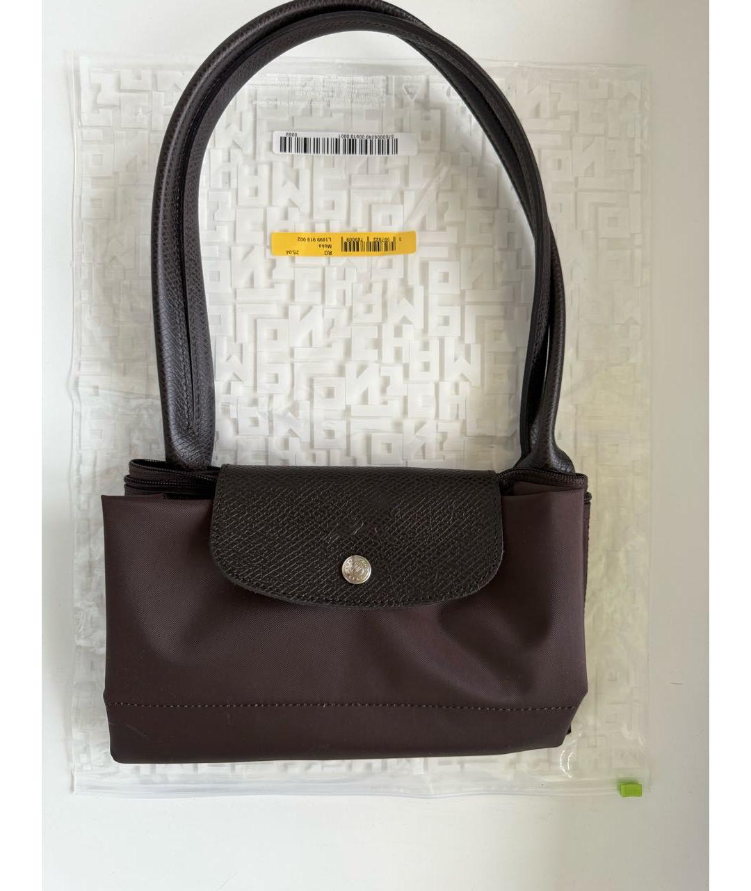 LONGCHAMP Коричневая тканевая сумка с короткими ручками, фото 6