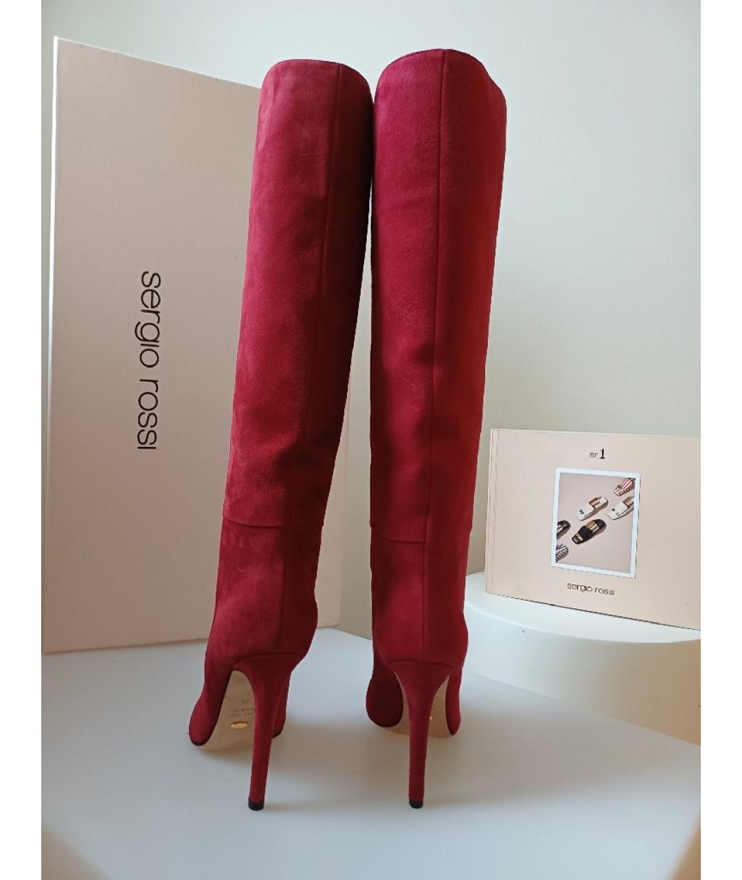 SERGIO ROSSI Красные замшевые сапоги, фото 8