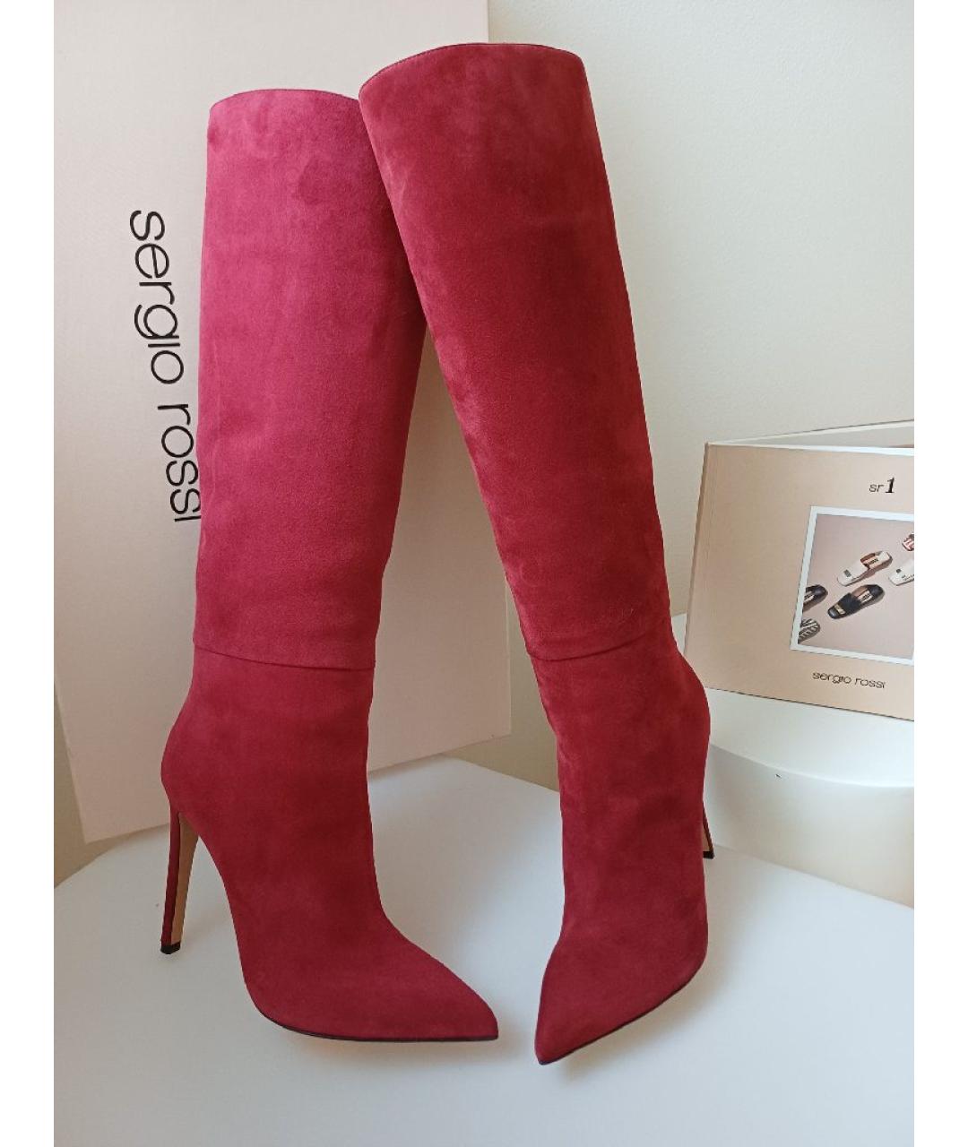 SERGIO ROSSI Красные замшевые сапоги, фото 3
