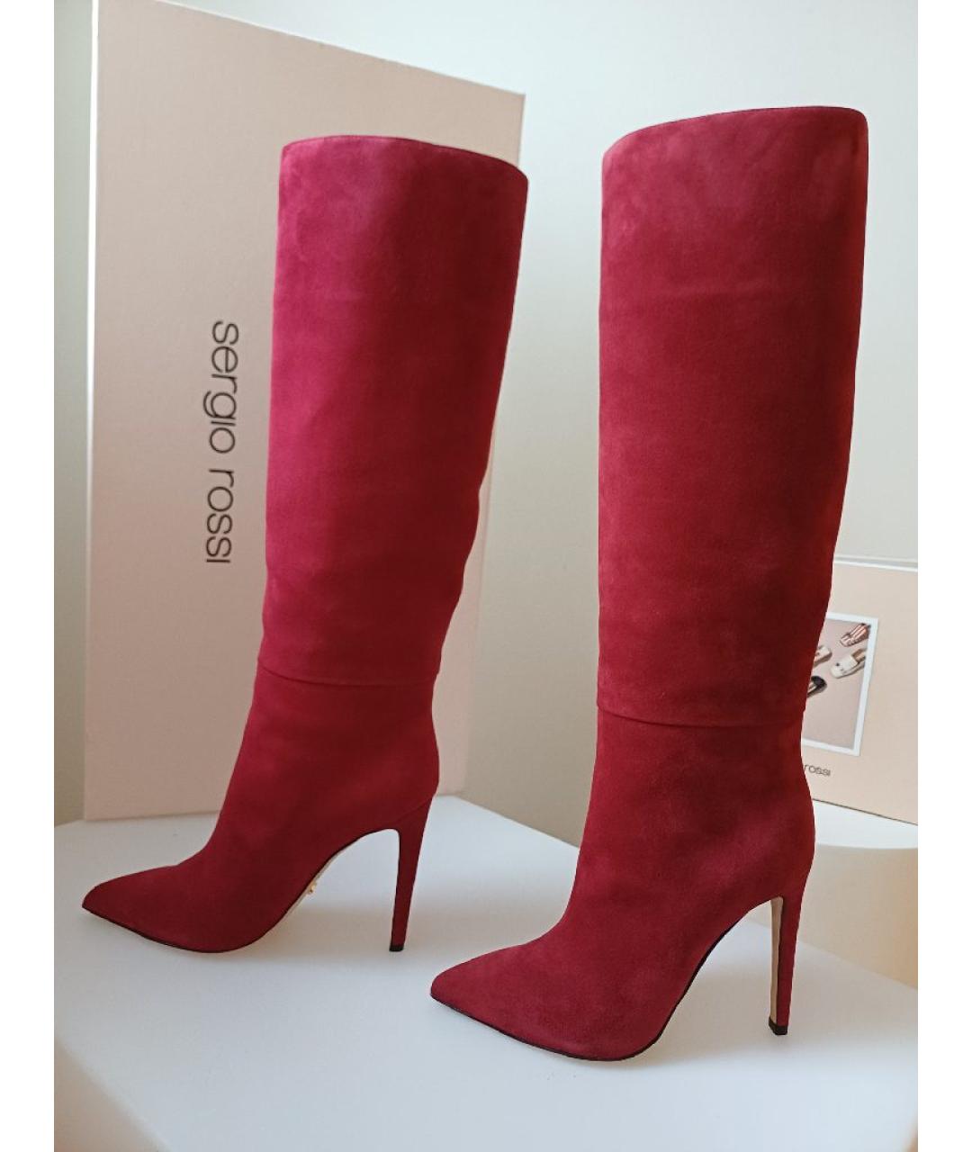 SERGIO ROSSI Красные замшевые сапоги, фото 5