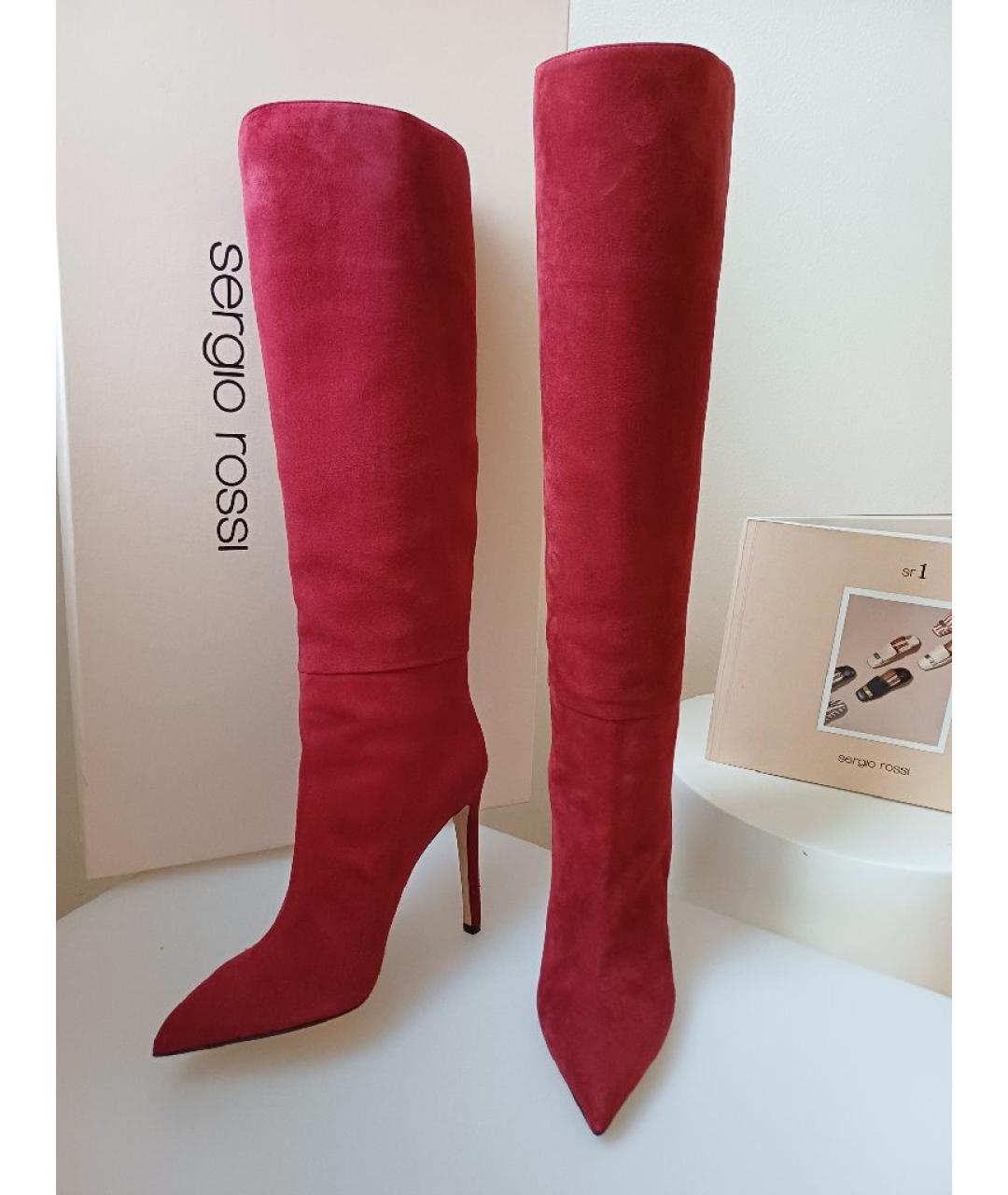SERGIO ROSSI Красные замшевые сапоги, фото 4