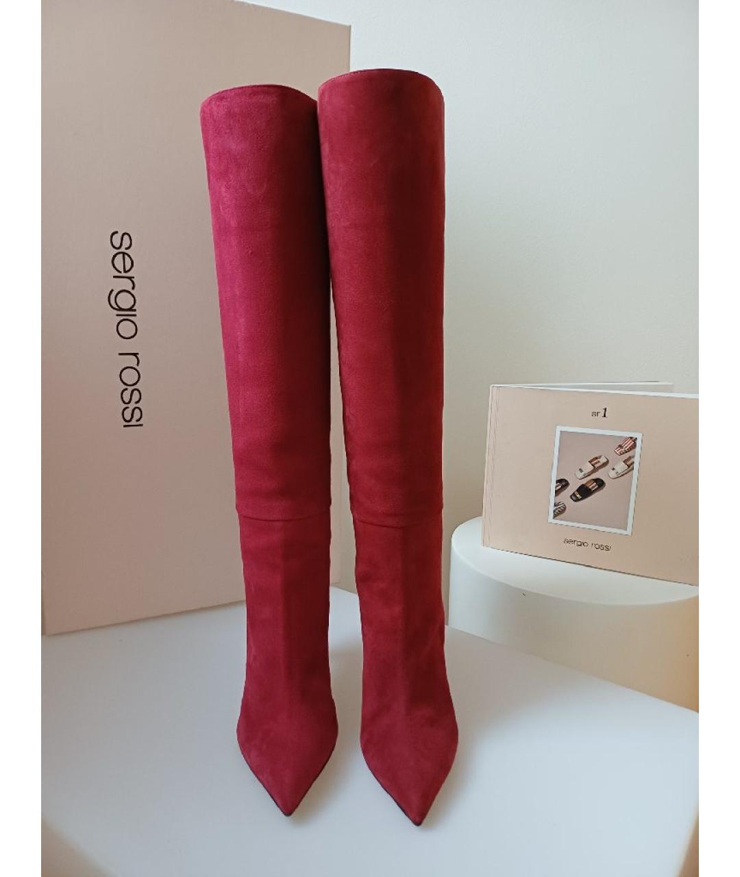 SERGIO ROSSI Красные замшевые сапоги, фото 7
