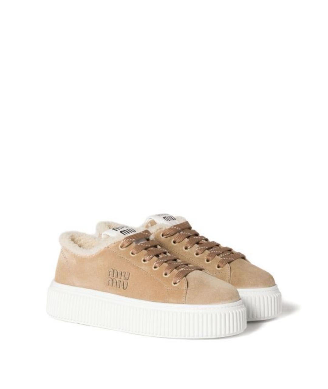MIU MIU Бежевые замшевые кеды, фото 2