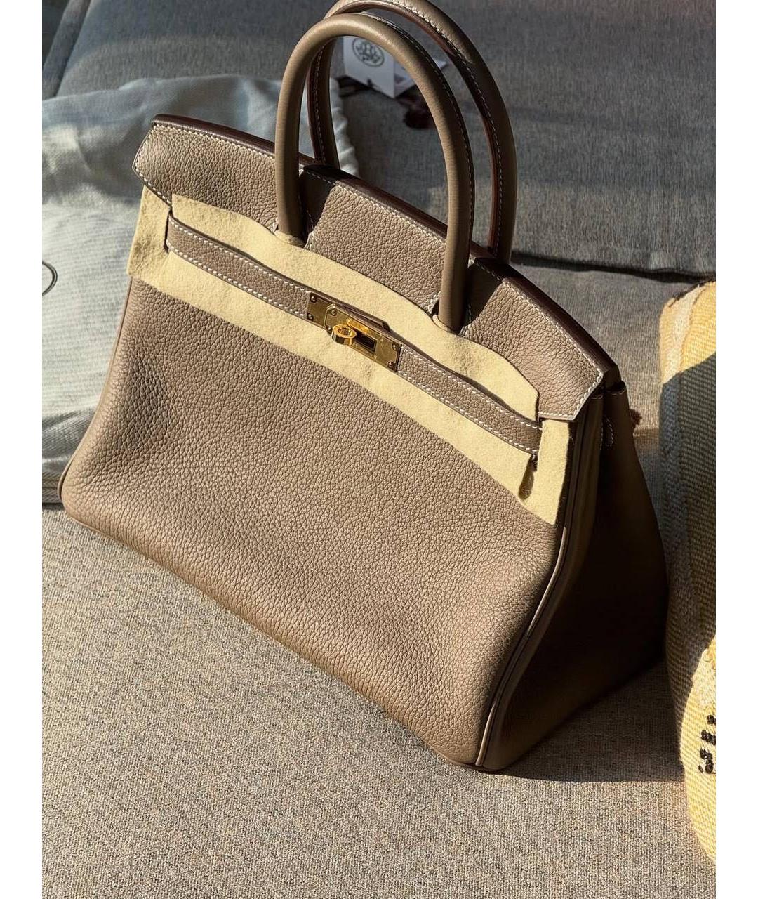 HERMES Бежевая кожаная сумка с короткими ручками, фото 2