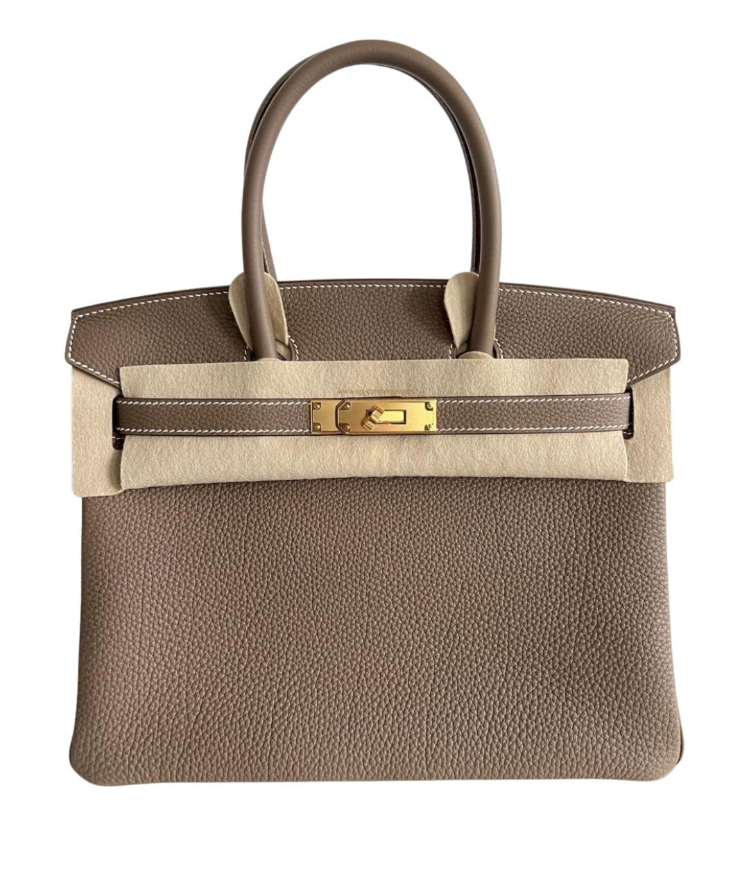 HERMES Бежевая кожаная сумка с короткими ручками, фото 1