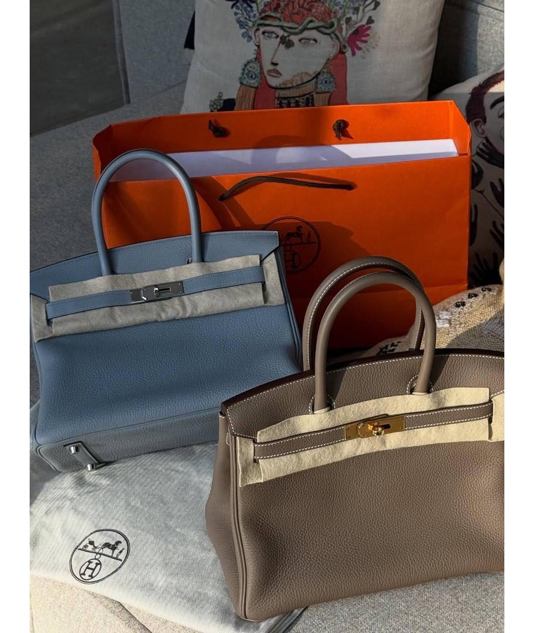 HERMES Бежевая кожаная сумка с короткими ручками, фото 3