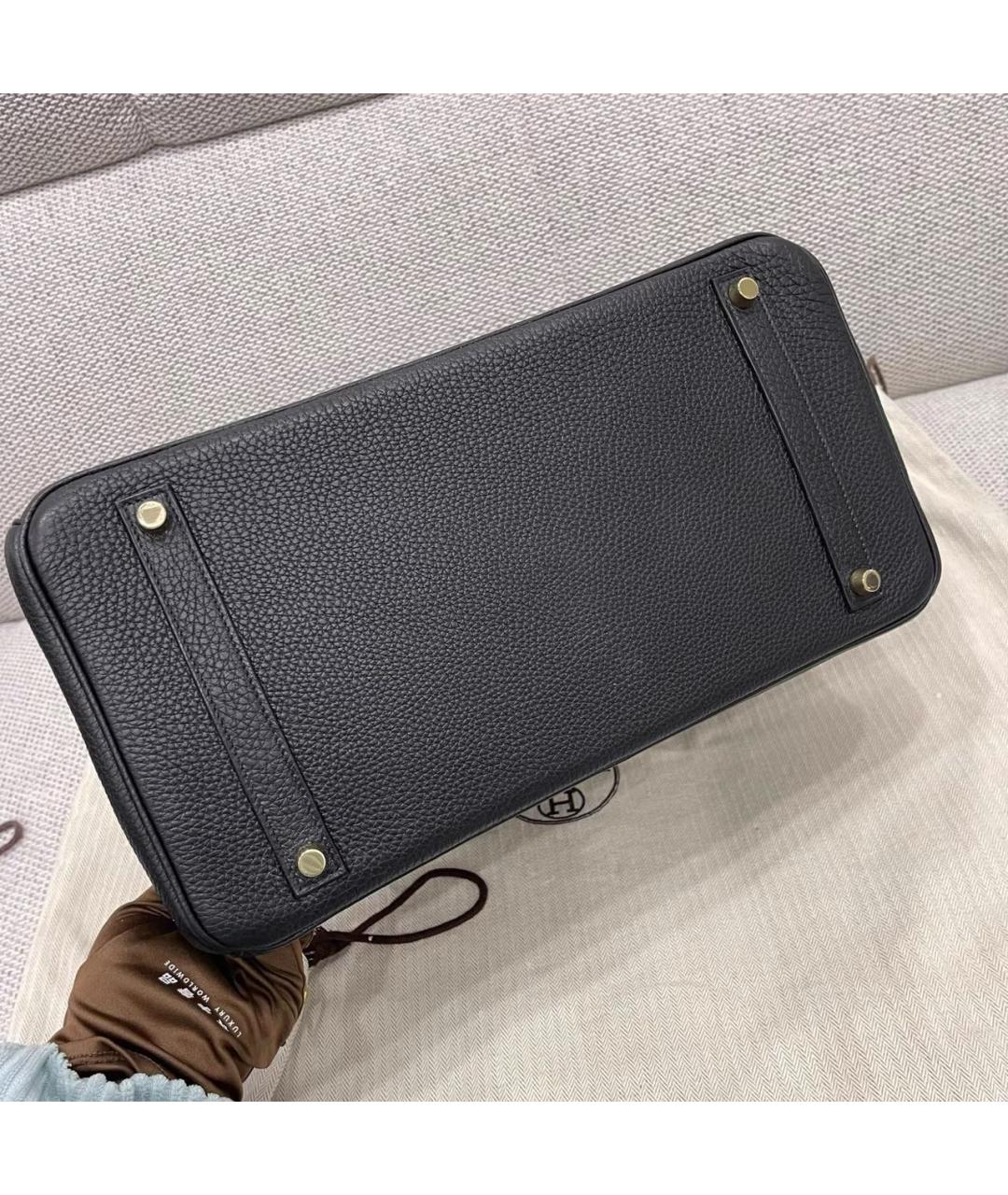 HERMES Черная кожаная сумка с короткими ручками, фото 3