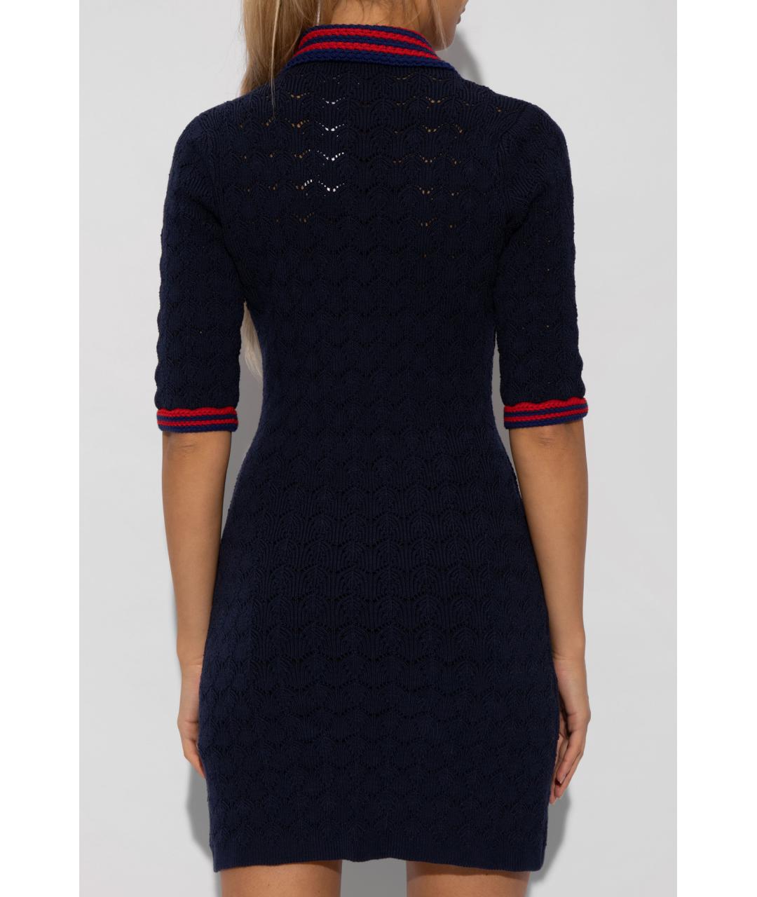 GUCCI Темно-синее хлопко-эластановое коктейльное платье, фото 4
