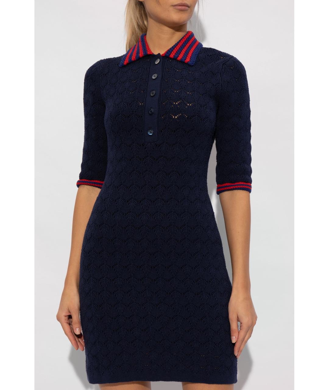GUCCI Темно-синее хлопко-эластановое коктейльное платье, фото 3