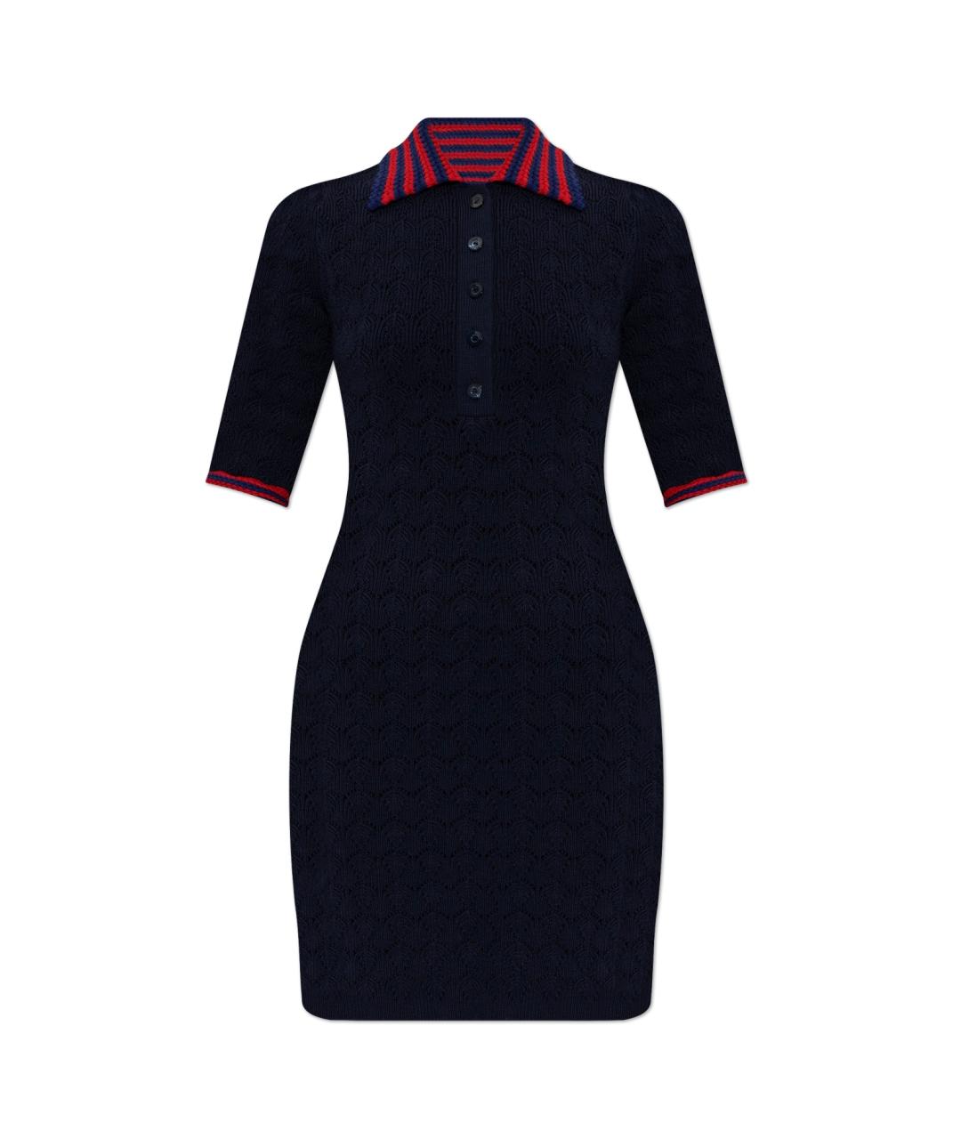 GUCCI Темно-синее хлопко-эластановое коктейльное платье, фото 1