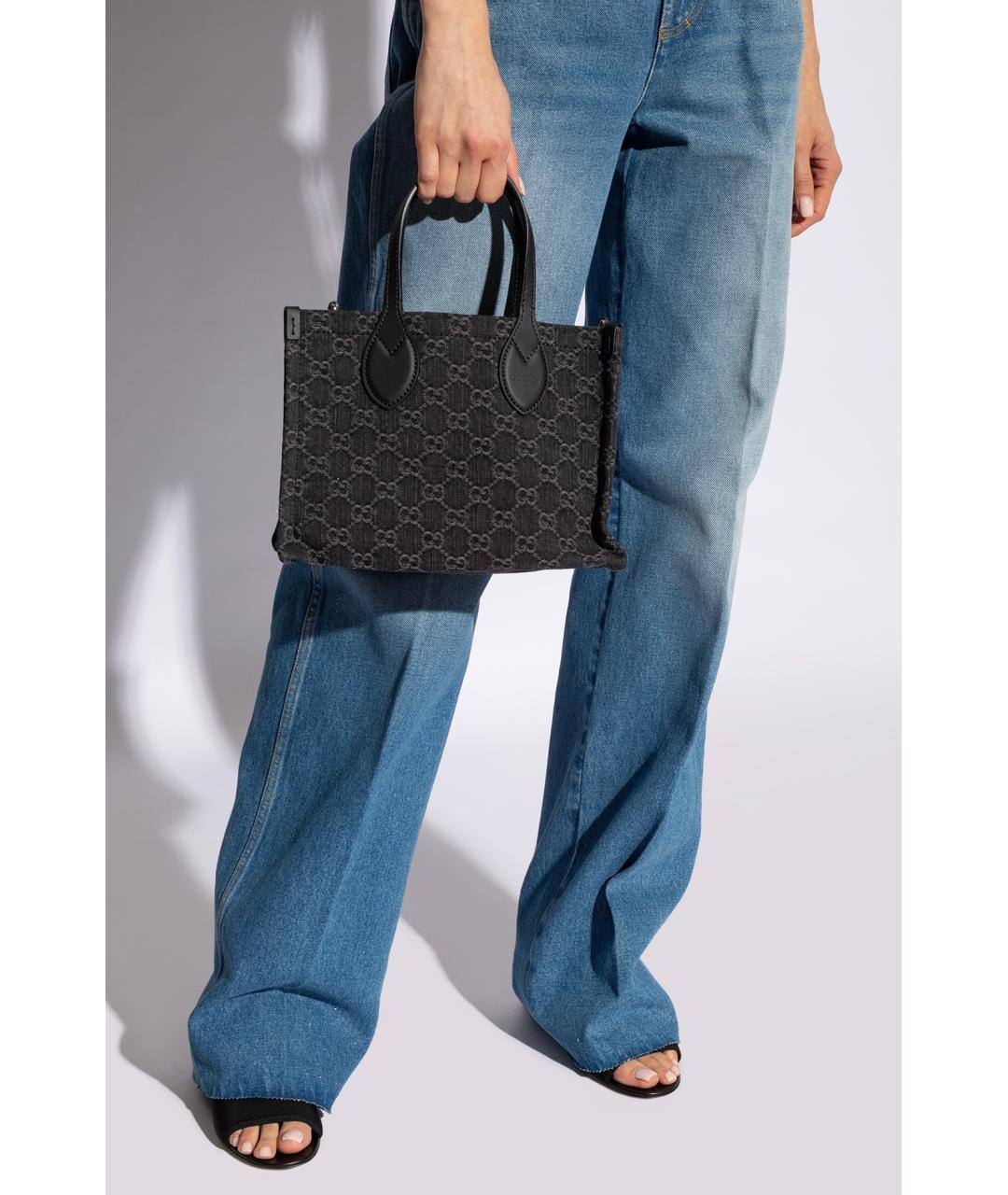 GUCCI Черная тканевая сумка с короткими ручками, фото 4