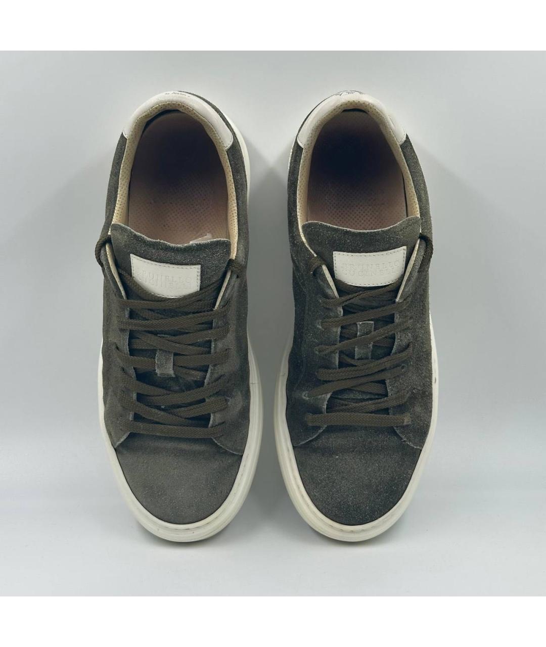 BRUNELLO CUCINELLI Хаки замшевые низкие кроссовки / кеды, фото 3
