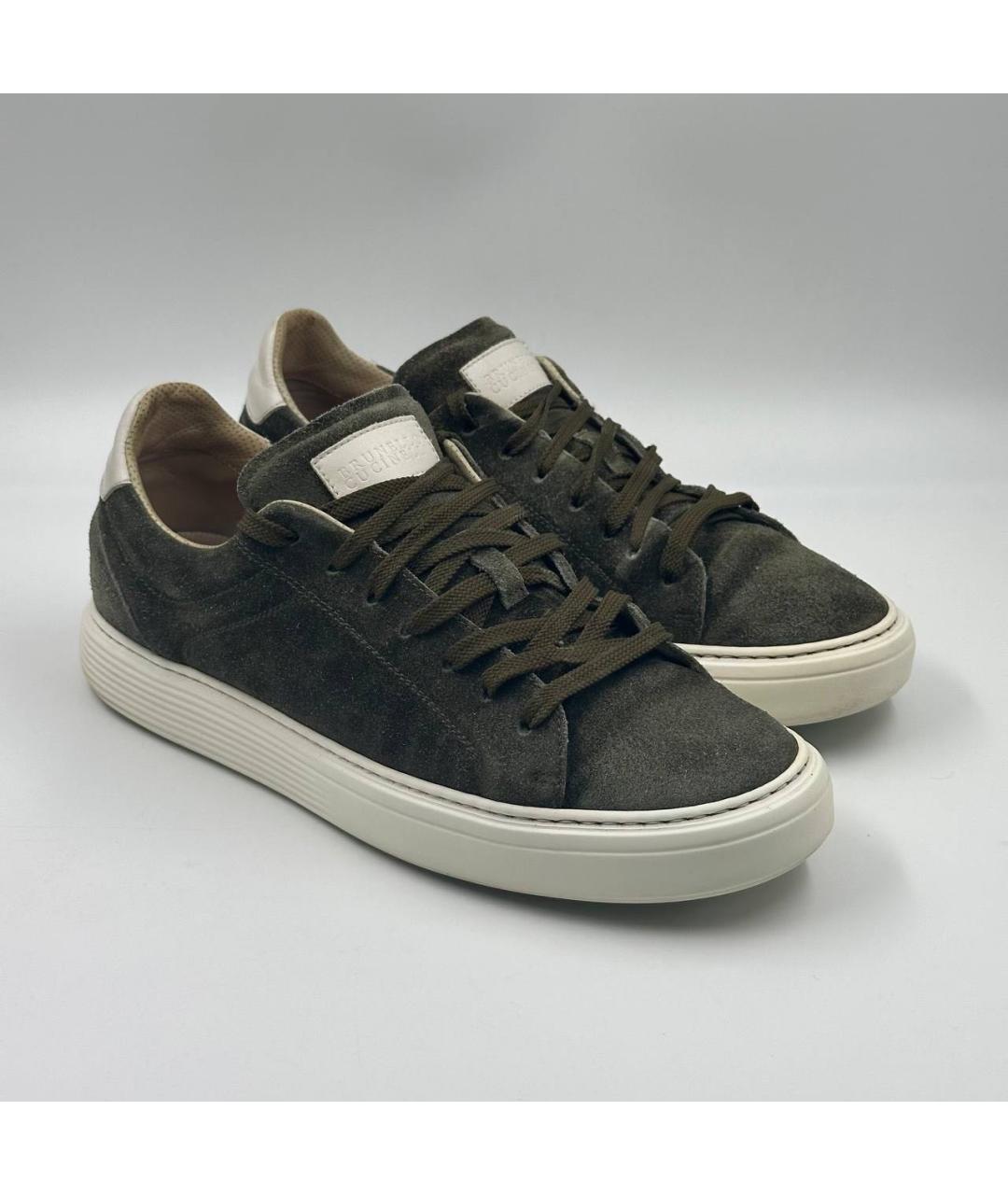 BRUNELLO CUCINELLI Хаки замшевые низкие кроссовки / кеды, фото 6