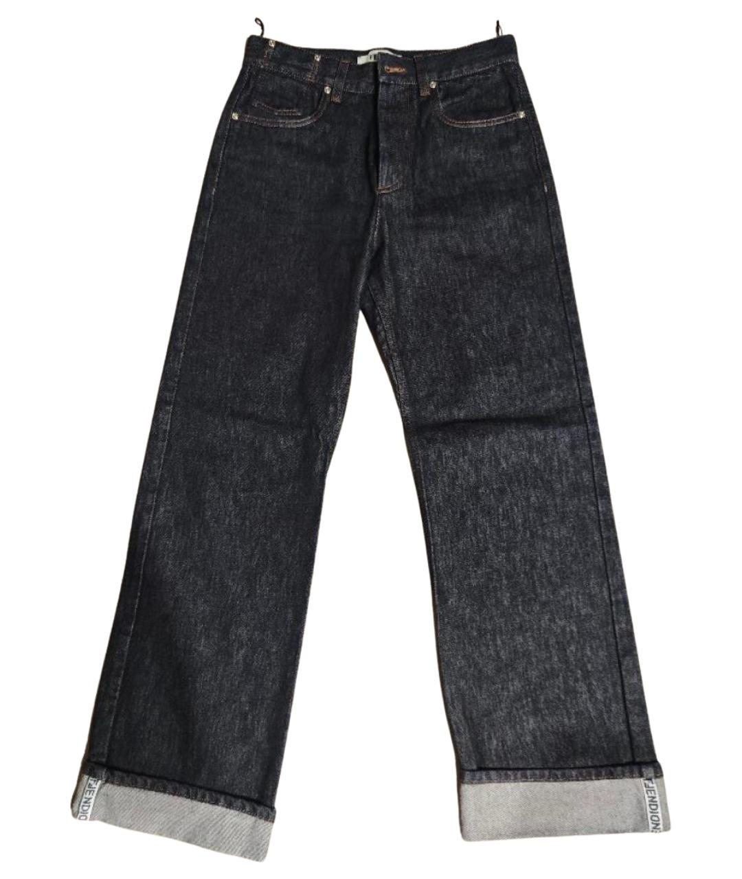 FENDI Темно-синие хлопковые прямые джинсы, фото 1