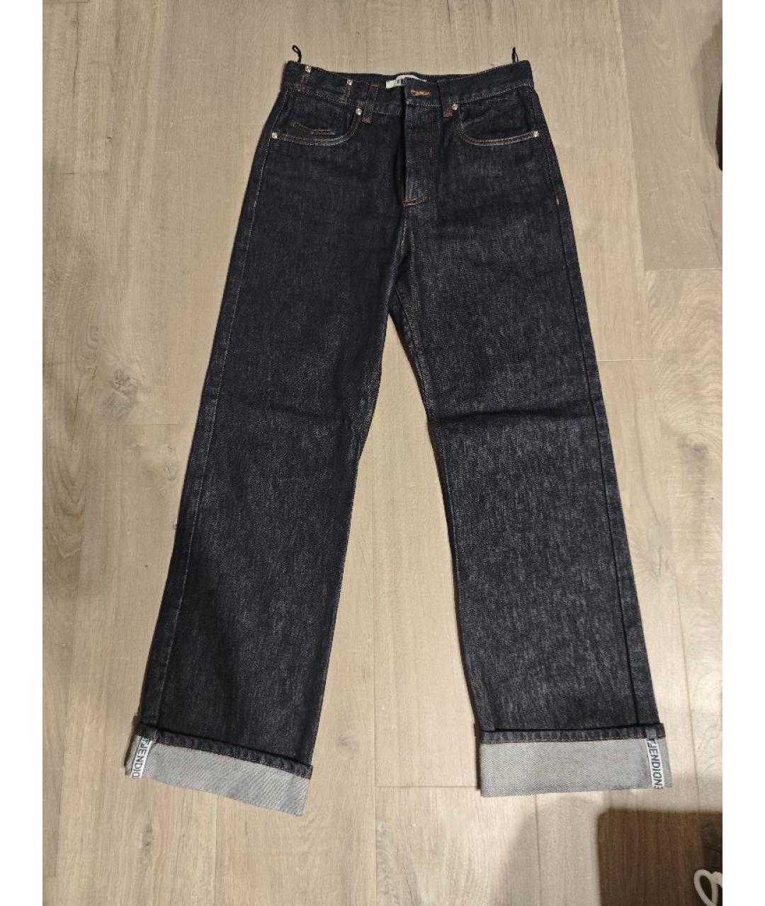 FENDI Темно-синие хлопковые прямые джинсы, фото 7