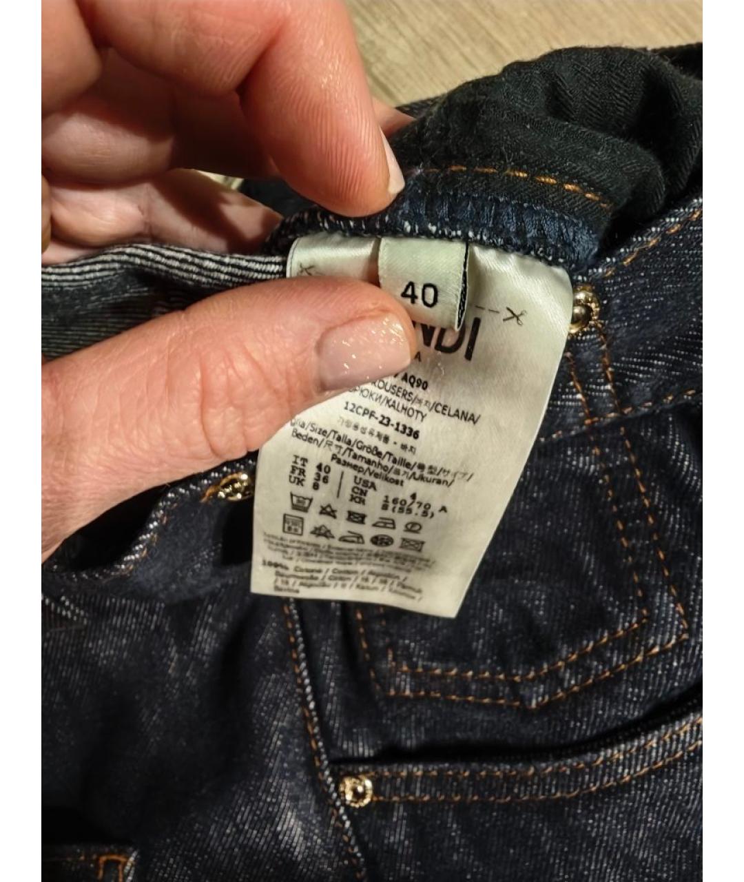 FENDI Темно-синие хлопковые прямые джинсы, фото 5