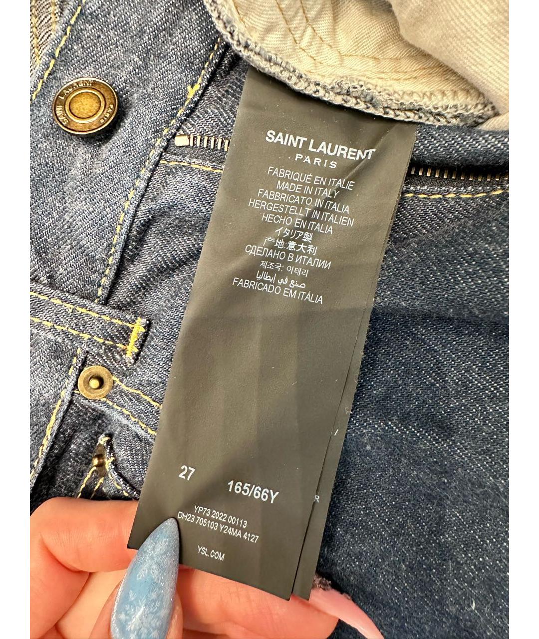 SAINT LAURENT Темно-синие хлопковые джинсы клеш, фото 5