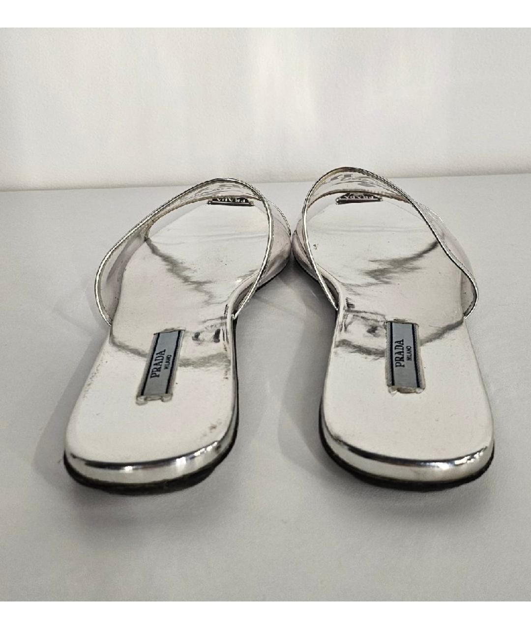PRADA Серебряные кожаные шлепанцы, фото 4