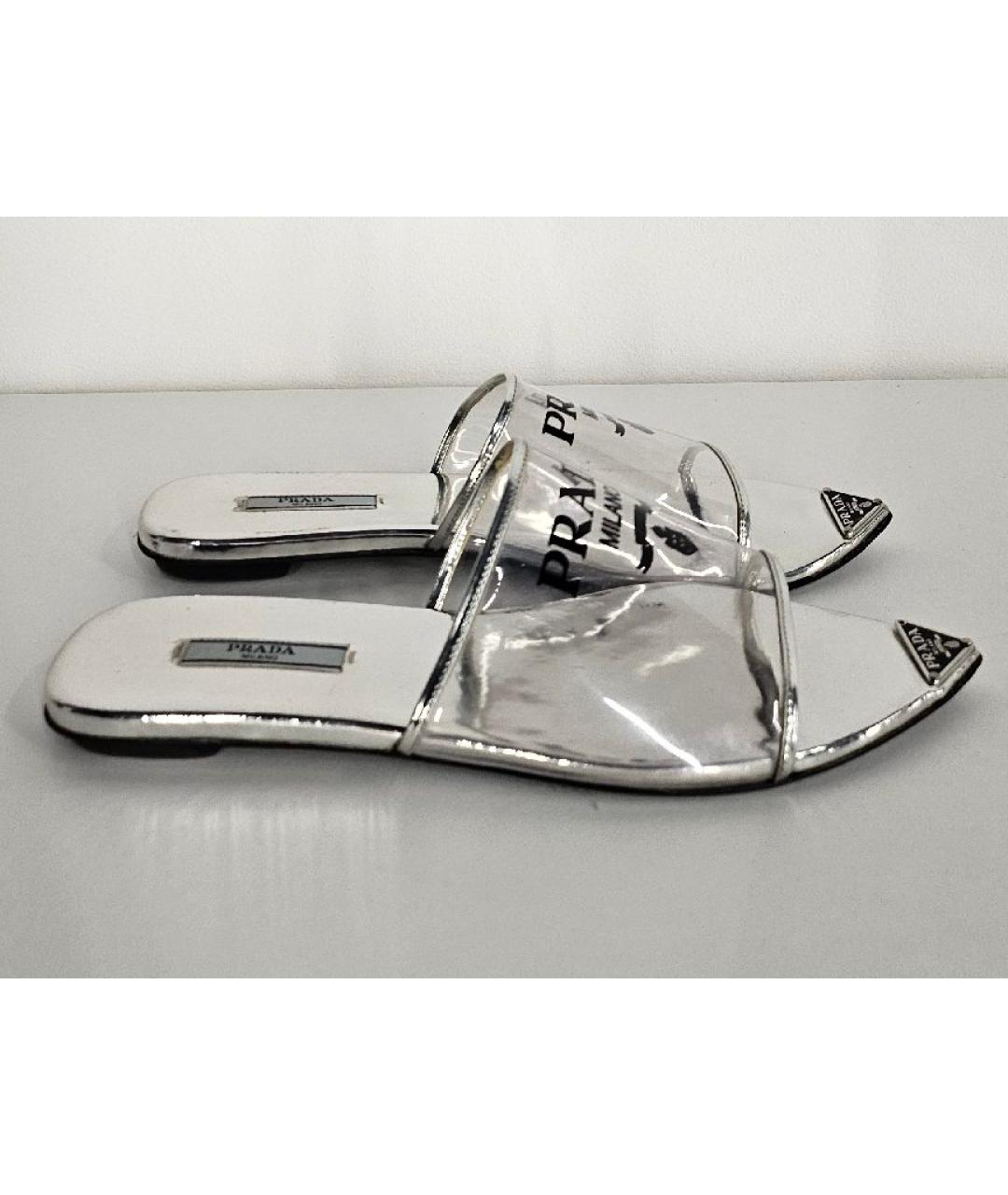 PRADA Серебряные кожаные шлепанцы, фото 5