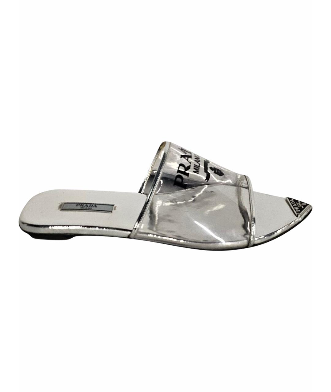 PRADA Серебряные кожаные шлепанцы, фото 1