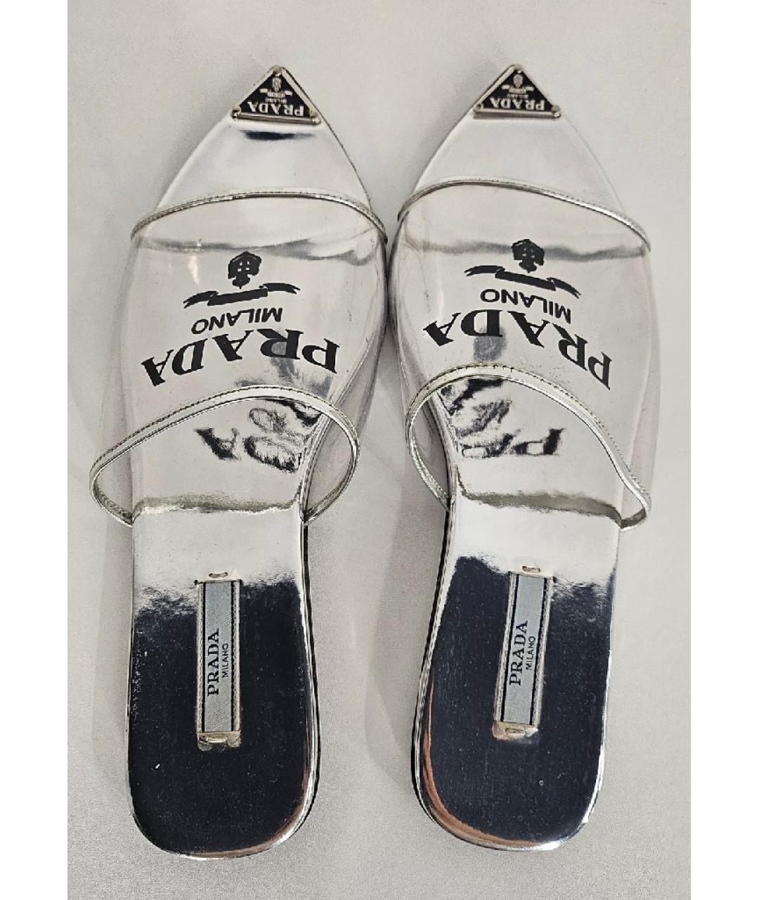 PRADA Серебряные кожаные шлепанцы, фото 3