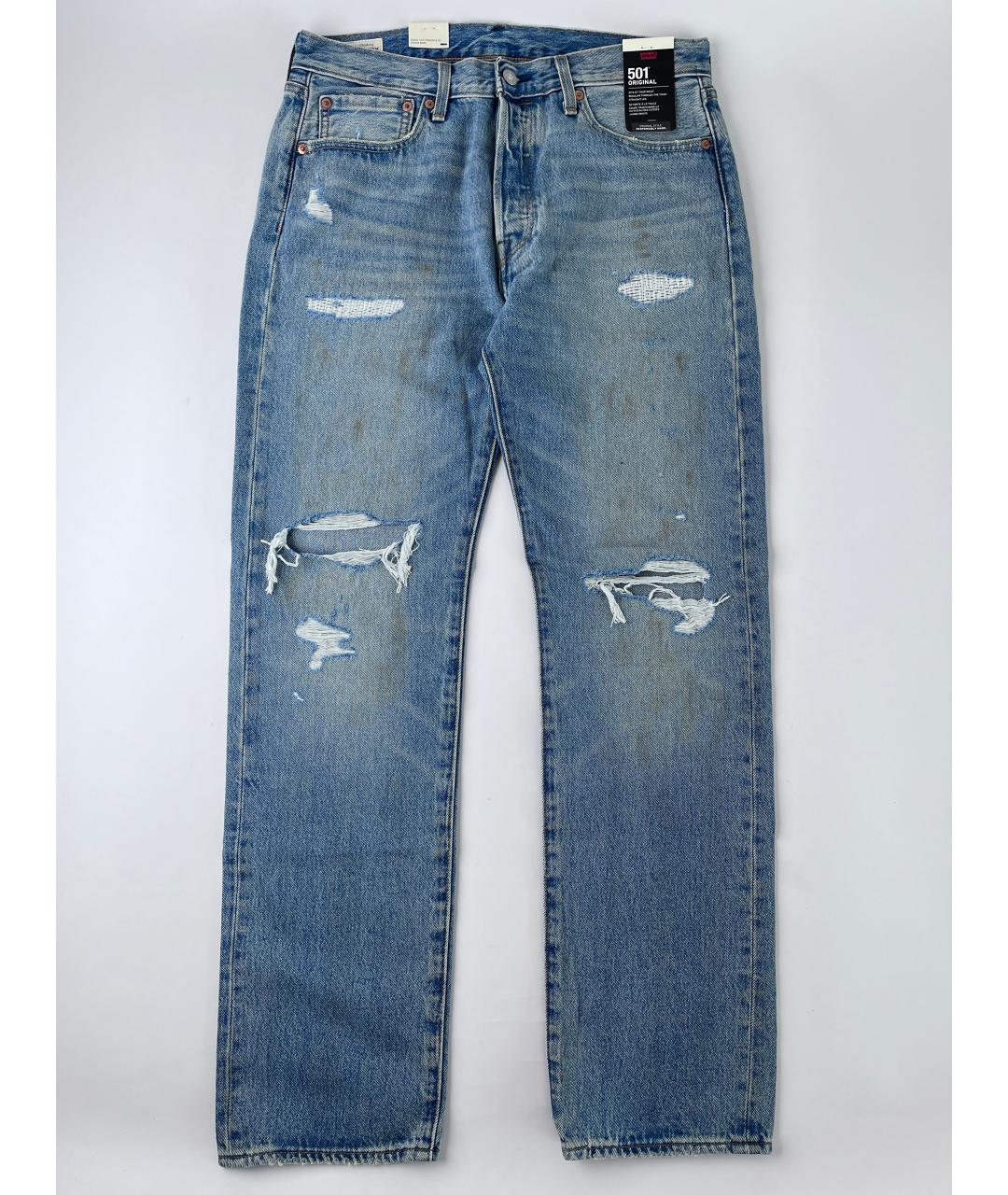 LEVI'S Голубые хлопковые прямые джинсы, фото 2