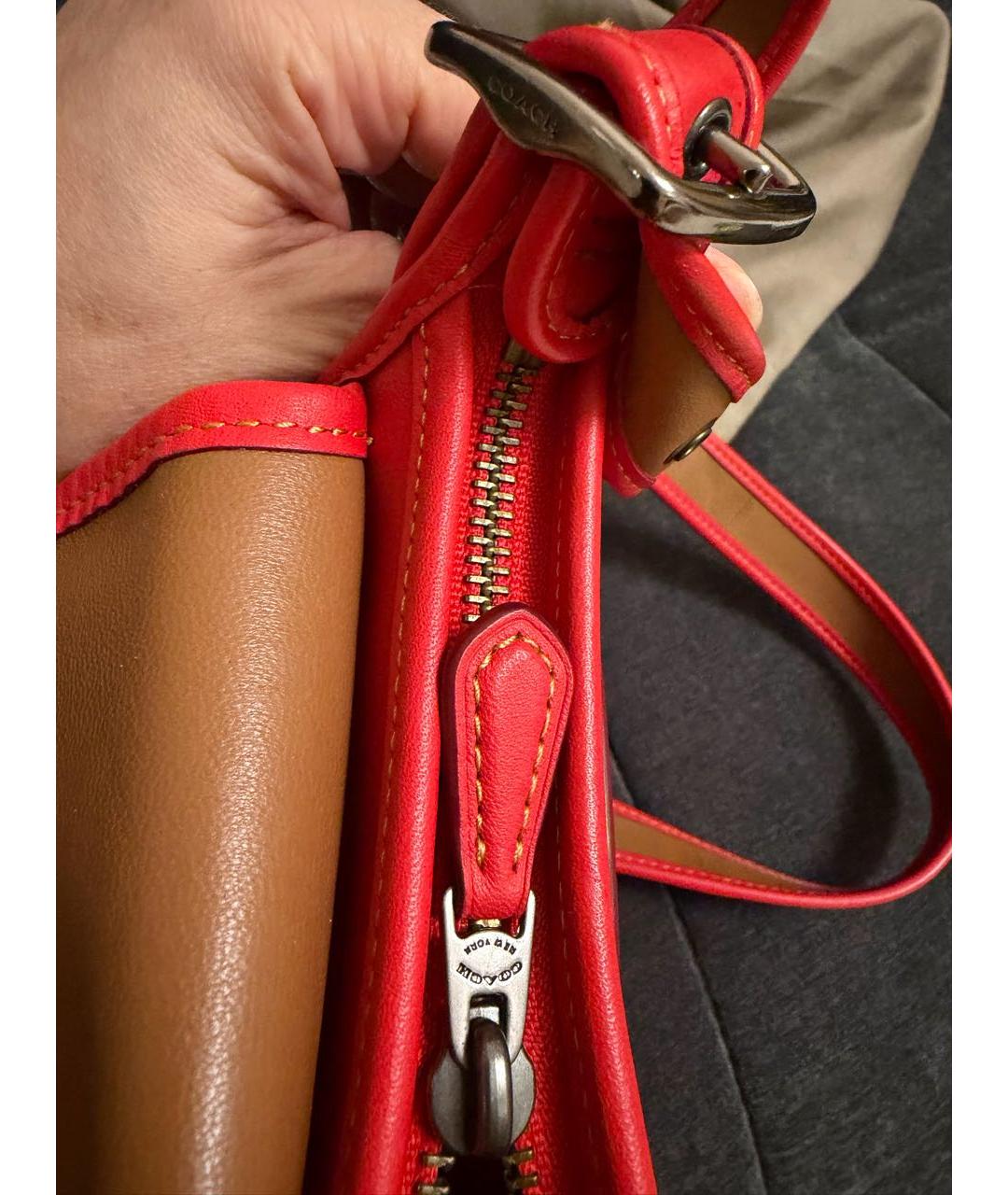COACH Красная кожаная сумка через плечо, фото 7