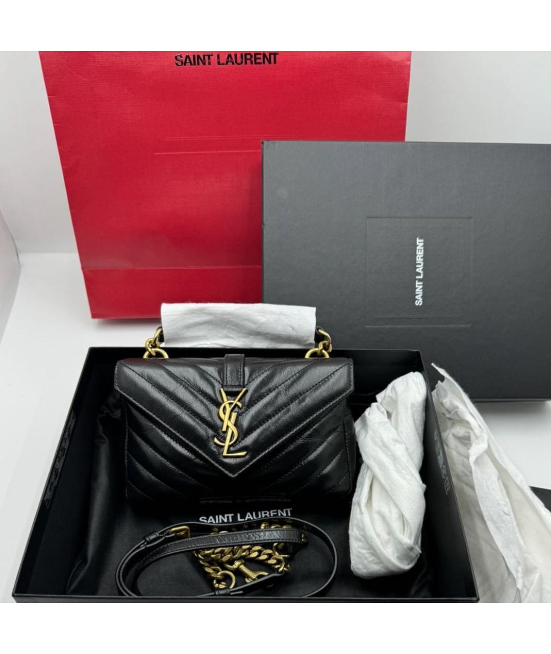 SAINT LAURENT Черная кожаная сумка через плечо, фото 2