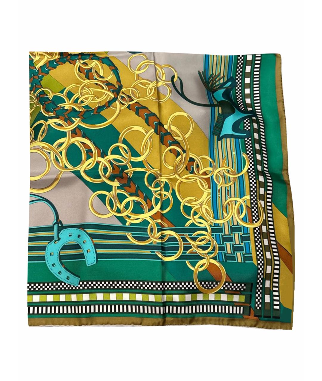 HERMES Зеленый шелковый платок, фото 1