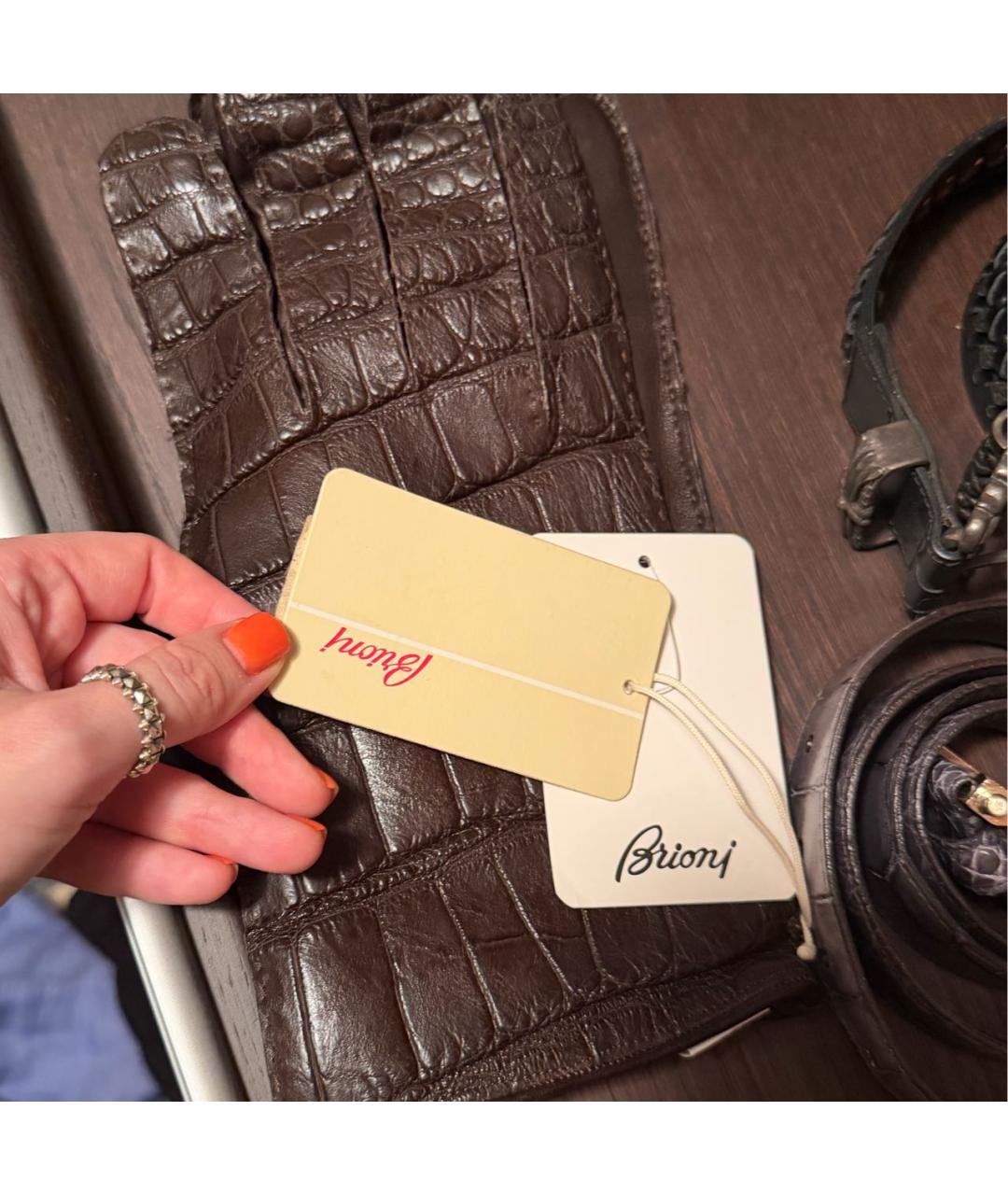 BRIONI Коричневые кожаные перчатки, фото 3