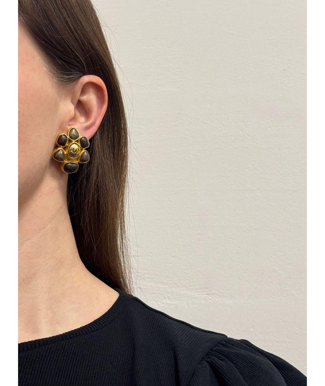 CHANEL Коричневые позолоченные серьги, фото 7