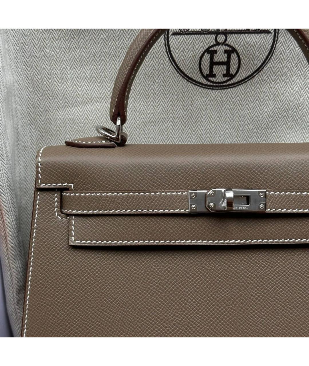 HERMES Коричневая кожаная сумка с короткими ручками, фото 4