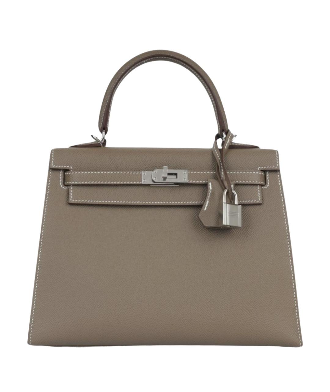 HERMES Коричневая кожаная сумка с короткими ручками, фото 1