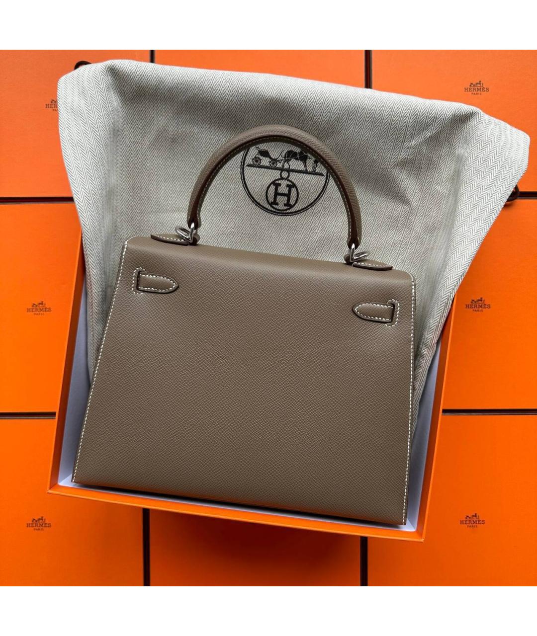 HERMES Коричневая кожаная сумка с короткими ручками, фото 3