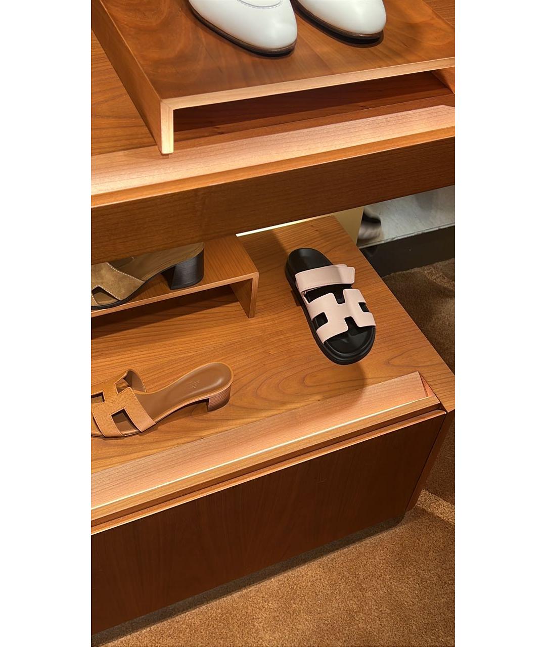 HERMES Розовые кожаные шлепанцы, фото 4